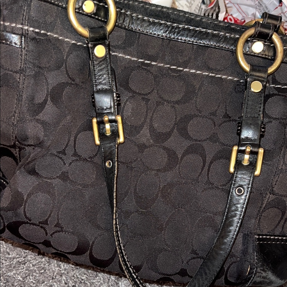 COACH Black Signature Monogram Career Shoulder Bag - Picture 13 of 13
